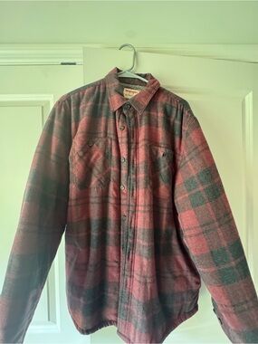 Wrangler Burgundy and Gray Plaid Sherpa-Lined Shirt Jacket